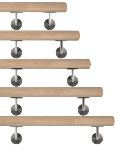 TIBU Eiche Holz Handlauf keilgezinkt unbehandelt Geländer 0,3m - 6m, Länge 170 cm und 2 Edelstahl Halter