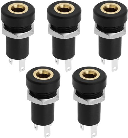 EMSea 5PCS 3.5mm Audio Jack Socket 3 Pole Stereo Socket Connector Headphone Jack Connector Stereo Solder Panel Black with Nut