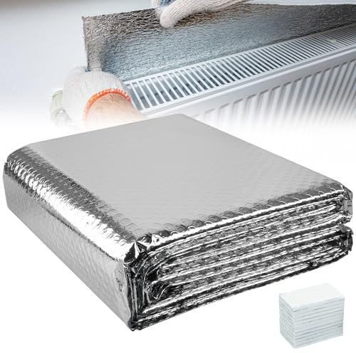 Pellicola riflettente per radiatori, 5 m x 0,6 m x 3,5 mm, pellicola isolante per finestra con adesivo, doppia pellicola isolante in alluminio, per tetto, pavimento, soffitto, garage