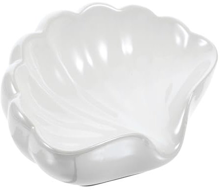 COSMEVIVI Muschelseifenhalter selbstentleerende Seifenschale Halter für Seifenablauf Shell Schmuckschale Badezimmer-Tablett Waschtisch küche Kitchen Seifenbehälter Seifen Halter Keramik Weiß