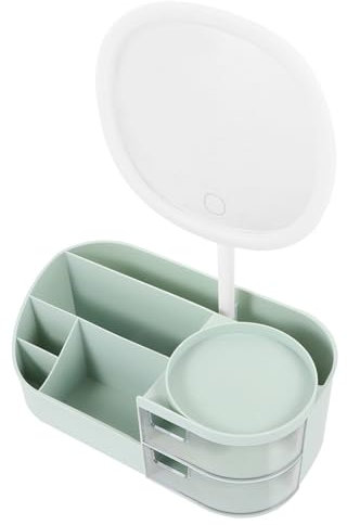 BELLIFFY Desktop Makeup Organizer with Mirror Cosmetic Holder Design for Skincare Makeup Jewelry Storage Stylish Vanity Organizer Matcha