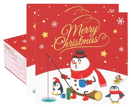 40pcs Rote servietten weihnachten, weihnachtsservietten 33x33,Weihnachts Schneemann servietten, tischdeko weihnachten Geeignet für Weihnachtsfeier, Weihnachtsabend