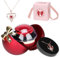 Scatola di rose rosse conservate, fiori eterni con collana di cuori regalo per la mamma, la fidanzata e la moglie a Natale, San Valentino, Festa della Mamma, Anniversario.