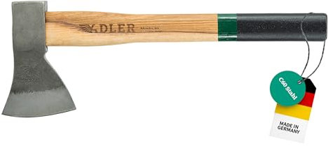 Adler Rheinland Wurfbeil inkl. Lederschutz: Geschmiedetes Axtwurf-Beil aus C60-Stahl, Professionelles Holzbeil mit 40 cm Hickory-Stiel, Kleine Holzaxt mit doppelter Verkeilung, Grün/schwarz, 880 g