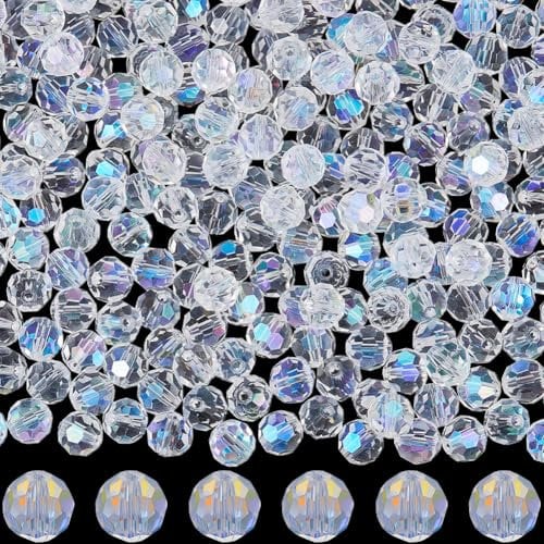 SOFPLATE 1 Box 300Pcs Faceted Crystal Bead 8mm Glass Rondelle Beads Bulk AB Clear Color Round Gemstone Spacer Beads for Bracelets Beading Earrings Necklaces Keychains Jewellery Making DIY Crafts Women