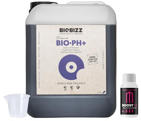 GROWMANIA Bio Up de BioBizz 5 l + échantillon Boost Up Nutrients + Verre doseur | Solution pH pour grands jardins | Assure une croissance optimale et la santé des plantes