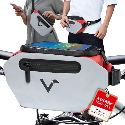 Valkental® x KLICKfix® - 3in1 Fahrradtasche Lenker | Vollreflektierend & Wasserfest - Geeignet als Lenkertasche & Bauchtasche | 4L Volumen | Lenkertasche Fahrrad KLICKfix | Lenkertasche Ebike
