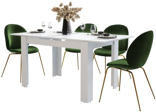 Newfurn Esstisch ausziehbar - moderner Holztisch in Weiß mit Synchronauszug - Stabiler Esszimmertisch für 4-6 Personen - Design Tisch für Wohnzimmer & Küche, rechteckig, erweiterbar