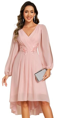 Ever-Pretty Robe Mariage Invitée Femme Au Genous Appliqué Col V Manches Longues Rose 42