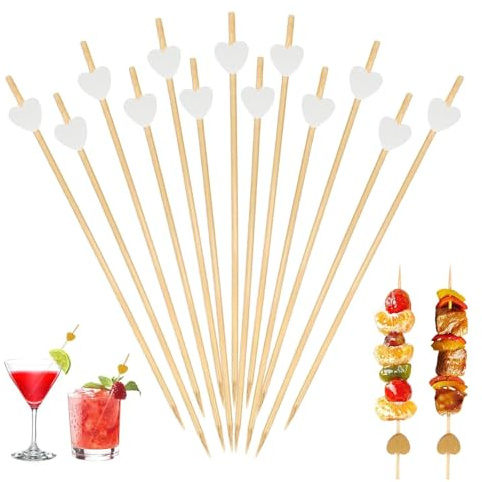 Cocktail Sticks 100 Stück Holzspieße Herzen Fingerfood Spieße,Weiße Herzen Cocktailspieße Holz Zahnstocher 13 cm,Obstspieße Partyspieße Burger Spieße,Cocktail Zubehör Deko für Cocktail,Obst