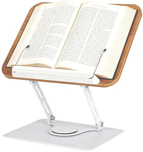 DULCE DOM Lese- & Tabletständer aus Holz | Höhen- & Neigungswinkel verstellbar, 360° drehbar & klappbar | Für Kochbücher, Tablets, Laptops, Noten & Zeitschriften (Khaki)