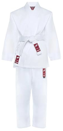 HOOK fighting Karateanzug Kinder Weiß – Bequemes Karate Set mit Gürtel, Größen 110-150 cm, Für Training & Kampfsport (150)