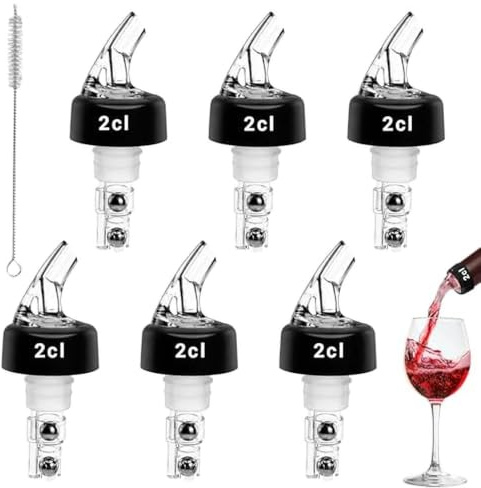 6 Stück 2cl Dosier Flaschenausgießer, Ausgiesser für Spirituosen mit Bürste | Dosierausgießer Bar Portionierer Spirituosen Dosierer für Rotwein, Whisky, Cocktails
