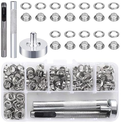 YOYEAH 100 set med ögontänger 4 mm, öljetter för segelduk, segelringar, kit med stämpelverktyg, metallöljetter set för tyg, lädergardin, skoskydd (hålnit)