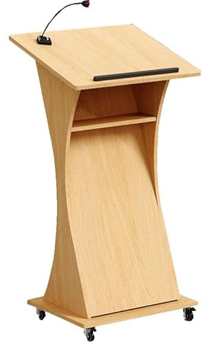 Zynqra Holz-Podium Mit 11cm Tiefenlagerregal, Geneigter Ergonomischer Schreibtisch, Abschließbare Rollen – Perfekt Für Schulen, Firmenveranstaltungen, Kirchen(Wood Color)