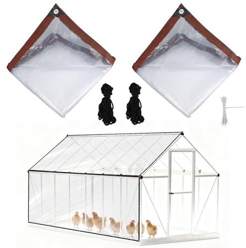 Fukaisu 2 Stück Hühnerstall Abdeckung, 4 x 2 m wasserdichte Transparente Plane für Hühnerställe mit 30 Kabelbindern Strapazierfähiges PVC Abdeckung für Fasanenlaufbahnen den Außenbereich