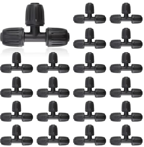 TOROKOM 1/2 Pulgada Conexión en T de Goteo para Tubos de Riego de 16mm, Tapones de Conexión para Goteador para Sistema de Riego de Jardín y Césped (20 Piezas)