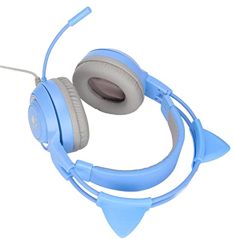 KUIDAMOS Cat Ear Gaming Headset Clear Sound Noise Cancelling Mikrofon für PC, USB+3,5-mm-Stecker (Blau)