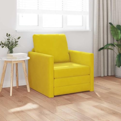 HFXHIJXQ Schlafsofa Samt Dunkelgelb 74x77x81 cm Modernes Bettsofa mit Klappsofa Funktion Robuster Holzrahmen für Living Room Bedroom & Home Office