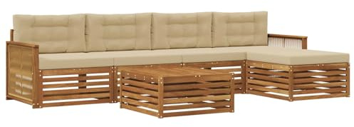 vidaXL Outdoor-Sofagarnitur mit Kissen 6 pcs Natur und Beige, Patio-Sofa, modernes Eckset, wetterfester Gartenlounge, Bequeme Terrassenplätze für entspannte Zeiten