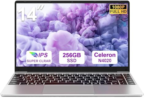 2026 PC Portatile 14 Pollici Laptop Win 11 256 GB ROM N4020 2.4G+5G-Argento | WiFi upto 2.8 GHz Supporta l'espansione SSD 1TB 4.2 USB HDMI Tastiera Italiana Membrana Mouse Senza Fili