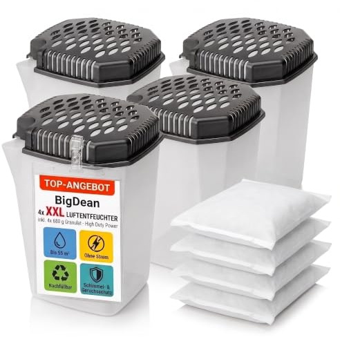 4x Luftentfeuchter + 4x 680 Nachfüllpacks Extra groß und extra leistungsstark