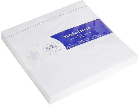 G.Lalo 22450L Umschläge Vergé de France gefüttert (perfekt für Ihre Einladungen, 16,5 x 16,5 cm, 25 Umschläge, 162 g) extra weiß