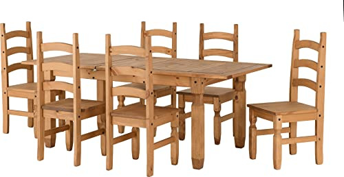 Seconique Corona Extending Dining Set with 6 Chairs, Distressed Waxed Pine