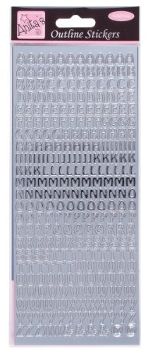 Anitas Outline Stickers, Capital Letters, Silver, For Scrapbooking, Card Making, Kids Play, Homework, Art, Craft, Embelish, Decorative, Paper, Card, Glass, Metal, Plastic, Foam