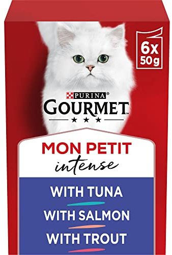 Gourmet Mon Petit Intense Tuna, Salmon and Trout Adult Wet Cat Food 6x50g, Pack of 8