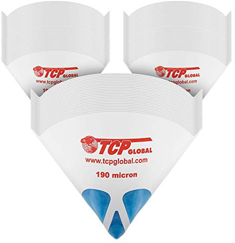 TCP Global - 190 Micron Filter Tips Ultra-Fine Paint Strainer (Case of 1000) - Pure Blue Nylon Mesh Cone Strainer - Paint Filter Cones for Auto, House & Hobby