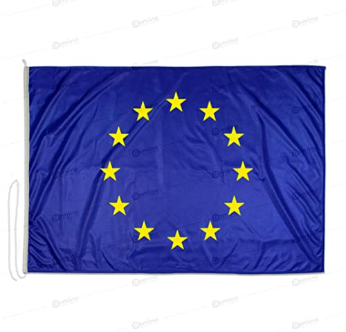 Domina Pubblicità Bandera Europa 225x150 cm en Tela náutico 115g/m², Bandera unión Europea 225x150 Lavable, Bandera UE 225x150 con cordón, Doble Costura perimetral y Cinta de Refuerzo
