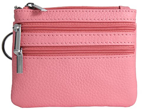 Damen Echt Leder M眉nzb枚rse Mini Pouch Wechselb枚rse mit Schl眉sselring