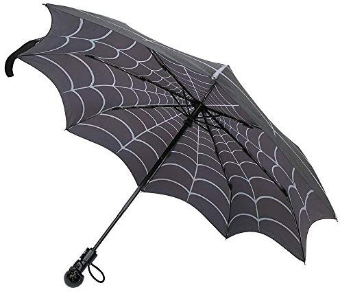 kreepsville 666 Regenschirm mit Totenkopf-Griff, Spinnennetz, Schwarz, Klassisch, 106,7 cm