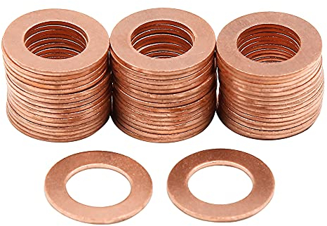 sourcing map Arandelas Planas Cobre para Coche Sellado de Juntas 12mm Diámetro Interior 50Pcs