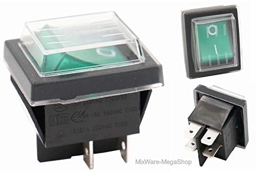Wippschalter mit Wasserdichte Abdeckung 2pol (4 Pin) EIN-AUS 250V 16A Grün beleuchtet (1)