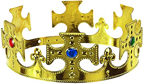 Balinco Krone Kreuz in Gold | Königskrone | Königin | Crown mit farbigen Rubinen besetzt - das perfekte Accessoire für Ihr Königskostüm