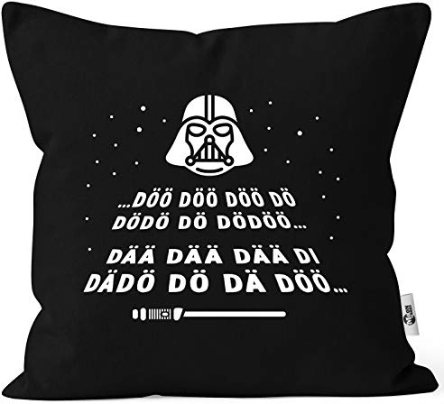 MoonWorks® Kissen-Bezug Aufdruck Laserschwert Melodie Intro Sterne Parodie Weltall Kissenhülle schwarz Unisize