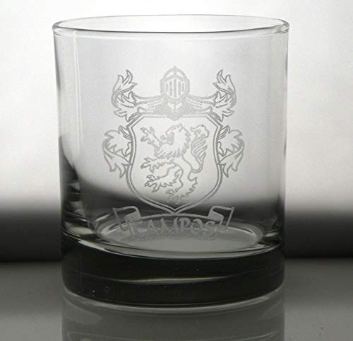 Arte-Deco Vaso Whisky BAJO Personalizado Escudo HERÁLDICO, Grabado cumpleaños, Aniversario, día Padre y Madre, jubilación, Hombre y Mujer
