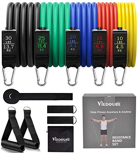 Viedouce Bande de Résistance Set,2021 Bandes de Fitness Elastiques avec Bandes d'élastique Musculation,Poignées,Ancre de Porte,Sangles de Cheville et Sac de Transport pour l'entraînement