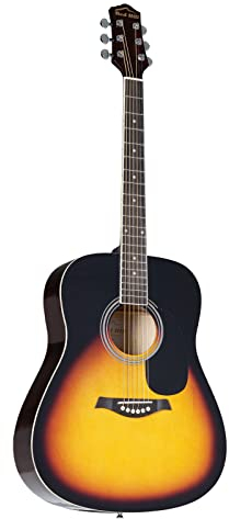 Red Hill D-1 SB Westerngitarre, Akustik-Gitarre für Anfänger und Einsteiger, Acoustic Guitar, Dreadnought mit Cutaway und Sunburst Lindendecke