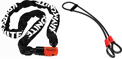 Kryptonite 815 Evolution Series 4 1016 Kettenverschlusskette Mit Vorhängeschloss, schwarz, 13,4 cm & Schlaufenkabel Krypto Flex 213 cm, ⌀10 mm, grau