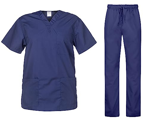 B-well Cesare Unisex-Schrubb-Set Schlupfkasack + Schlupfhose Set Medizin Arzt Uniform Schlupfjacke Oberteil mit Hose Medizinische Berufsbekleidung Marine XL