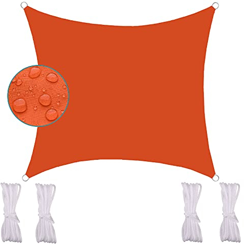 FFDL Sun Segel Sonnensegel 4X4M, Überlegene Reißfestigkeit Sonnenschutzsegel Geruchsneutral Inkl Befestigungsseile Oxford Stoff für Sonnenschirm Orange