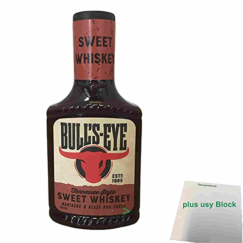usy Bundle für Bull's Eye Sweet Whiskey Marinade & Glaze BBQ-Sauce (300ml Flasche) + usy Block