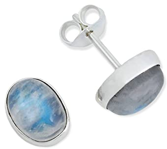 Ohrstecker 925 Silber Mondstein weißer Stein schimmer Edelstein Damen Sterling Silber Stecker Geschenk (MOS-040-04) von mantraroma