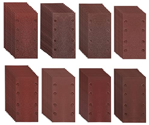 AZKEEGREY 80 Stück Schleifpapier Rechteckiges 8 Löcher, Schleifblatt Set, 93 x 185 mm Schleifpapier Klett Körnung 40/60/80/120/180/240/320/400 Zubehör Schwingschleifer für Holz Metall Farbe