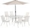 Outsunny Set Mobili da Giardino 8 Pezzi, Tavolo da Giardino con Sedie, Ombrellone con Inclinazione Regolabile, in Alluminio, Bianco Crema