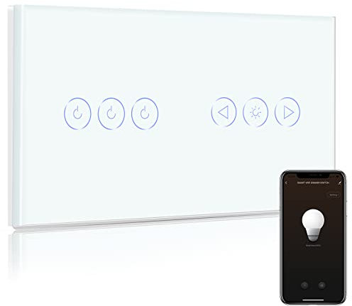 BSEED Interruptor de Pared WiFi con Interruptor de Atenuador,Blanco 3 Gang 1 Vía Interruptor Inteligente,compatible con Alexa y Google Home,Control de APP y Función de Temporizador【Se necesita Neutro】