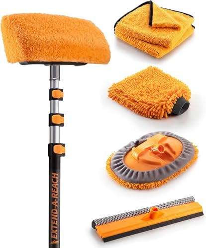 Car Wash Kit with 1.2-3.7m Extension Pole // 4-12 ft RV, Truck and Car Washing Kit // Microfiber Car Mop, Long Handled Soft Car Wash Brush, Window Squeegee & Mitt // The Ultimate Caravan Cleaning Kit